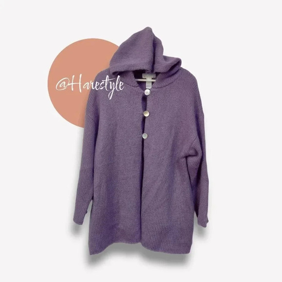 soft surrounding lavender mohair wool hooded cardigan sweater large - Picture 1 of 10